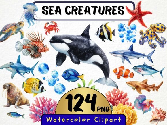 Download Watercolor Sea Creatures Clipart 124 Png - Watercolor sea Collection