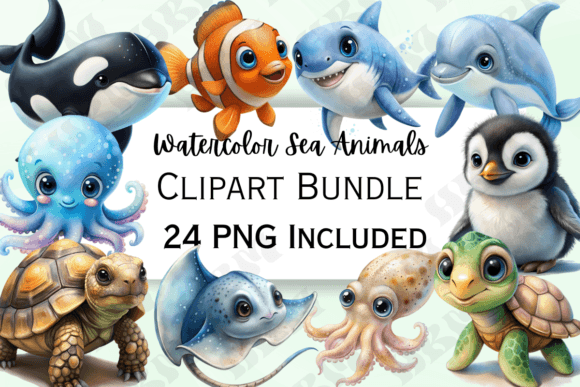 Download Cute Watercolor Sea Animals Clipart - Watercolor sea Collection