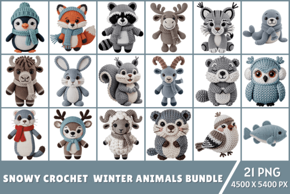 Download Snowy Crochet Winter Animals PNG Bundle - Premium Bundle