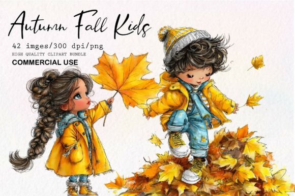 Download Whimsical Autumn Fall Kids Clipart Set - Autumn Collection