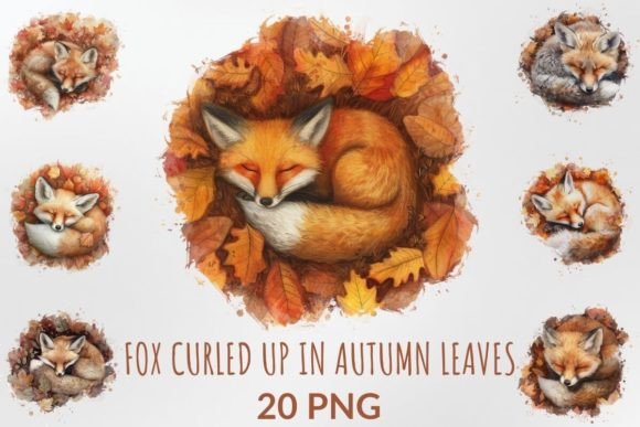 Download Baby Fox Curled Up in Autumn Leaves - Autumn Collection