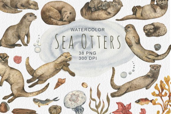 Download Watercolor Sea Otters Clipart - Watercolor sea Collection