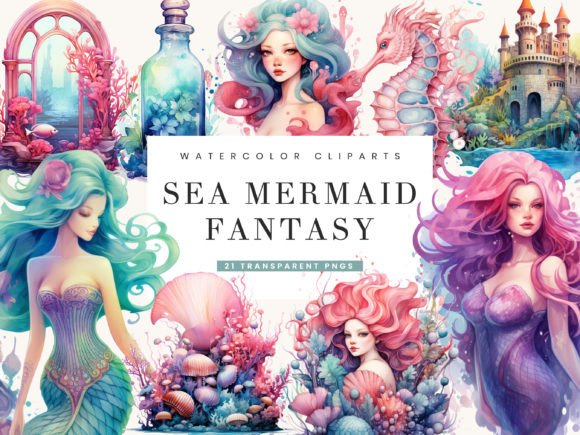 Download Watercolor Sea Mermaid Fantasy Clipart - Watercolor sea Collection