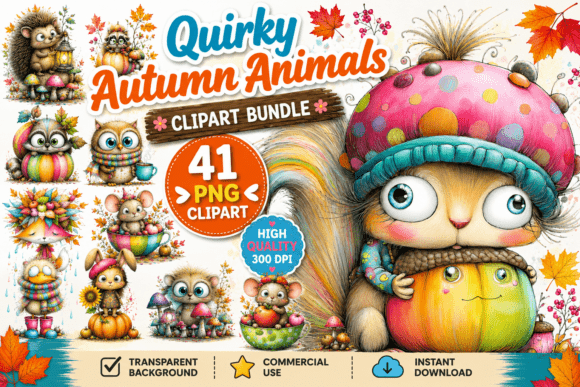 Download Quirky Funny Autumn Animals Clipart - Autumn Collection