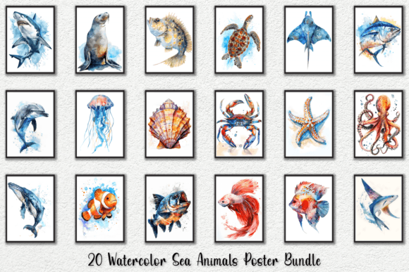Download Watercolor Sea Animals Wall Art Posters - Watercolor sea Collection