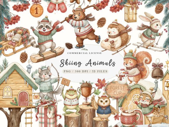 Download Watercolor Winter Woodland Animals PNG - Premium Bundle