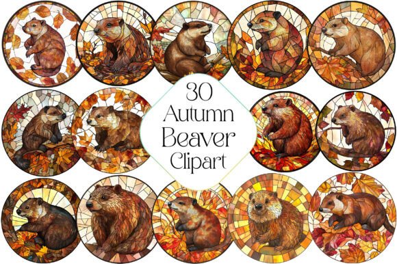Download Stained Glass Autumn Beaver Clipart - Autumn Collection