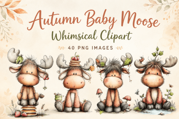 Download Autumn Baby Moose Whimsical Clipart - Autumn Collection