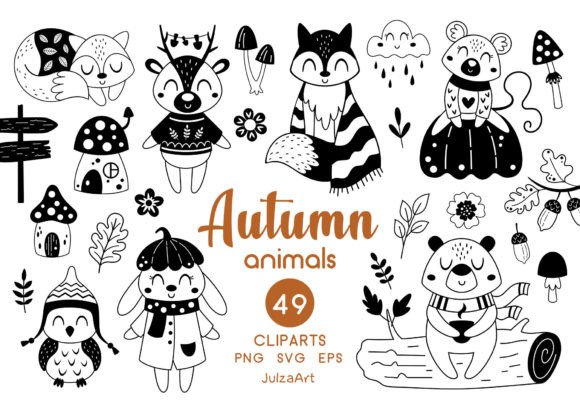 Download Black and White Autumn Animals Clipart - Autumn Collection