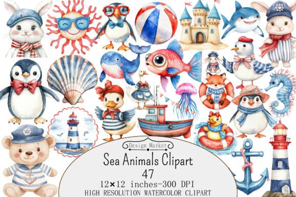 Download Watercolor Sea Animals Clipart - Watercolor sea Collection
