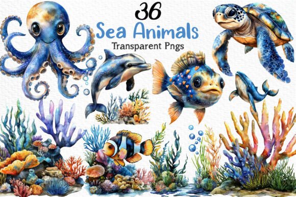 Download Watercolor Sea Animals Clipart Png - Watercolor sea Collection